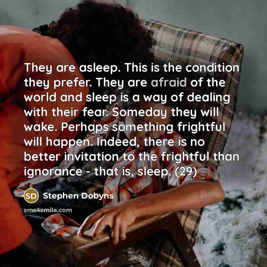 “They are asleep. This is the condition they prefer. They…” quote by Stephen Dobyns