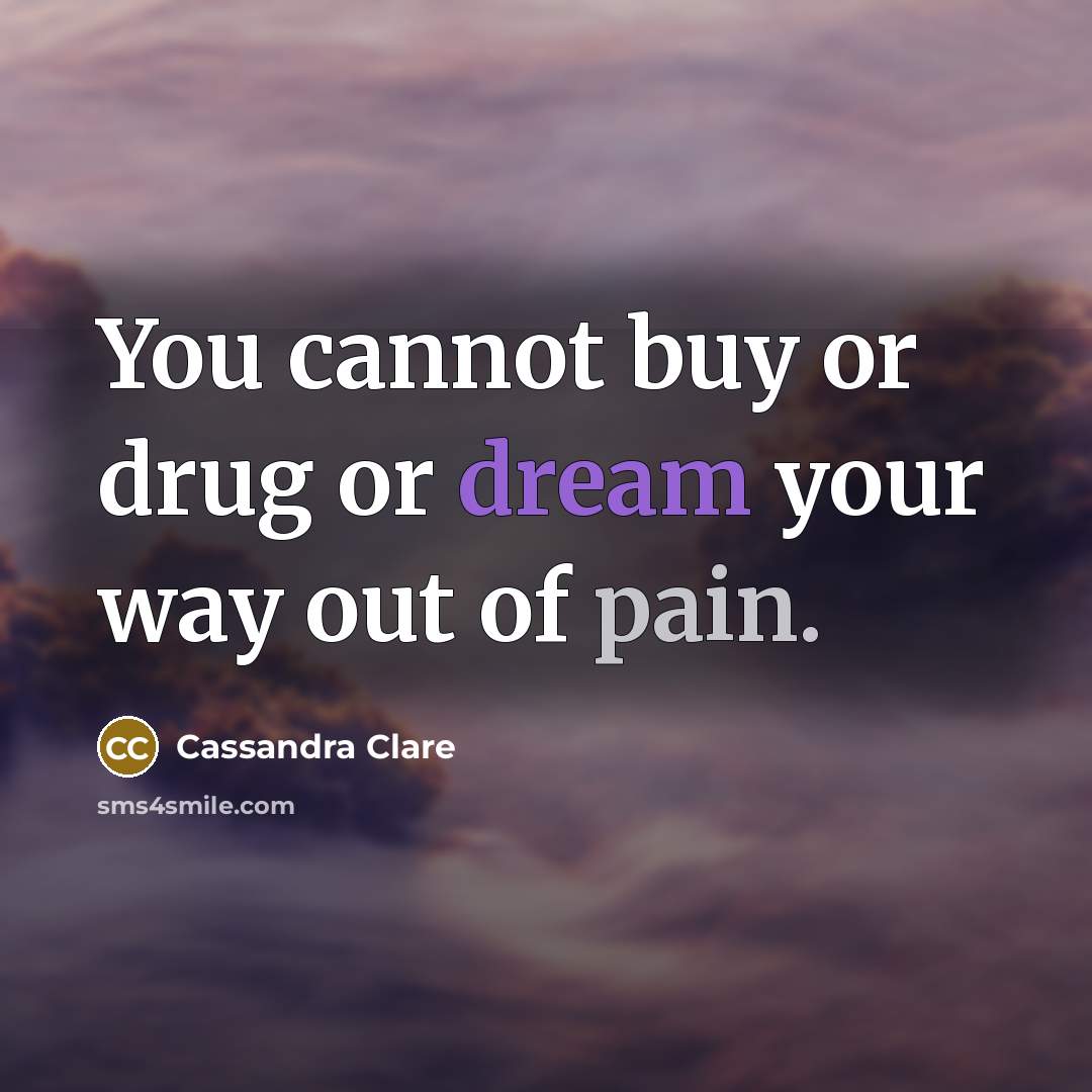 “You cannot buy or drug or dream your way out of pain.” quote by Cassandra Clare