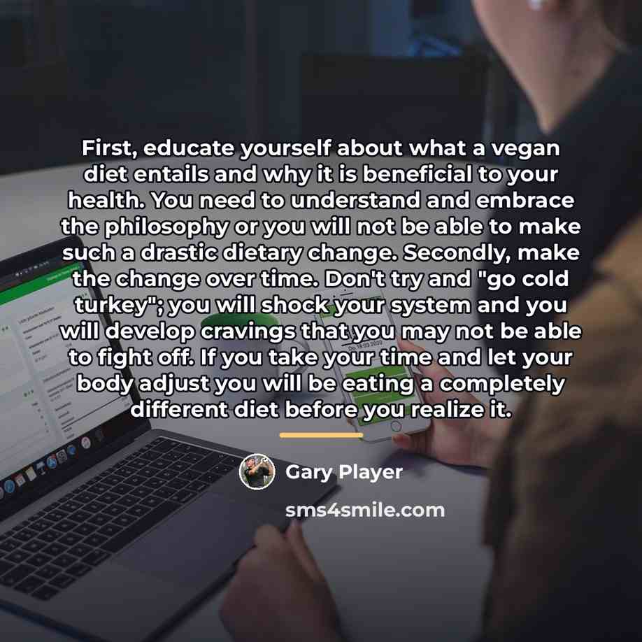 “First, educate yourself about what a vegan diet entails and…” quote by Gary Player