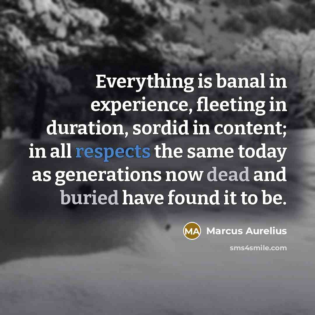 “Everything is banal in experience, fleeting in duration, sordid in content; in all respects the same today as generations now dead and buried have found it to be.” quote by Marcus Aurelius