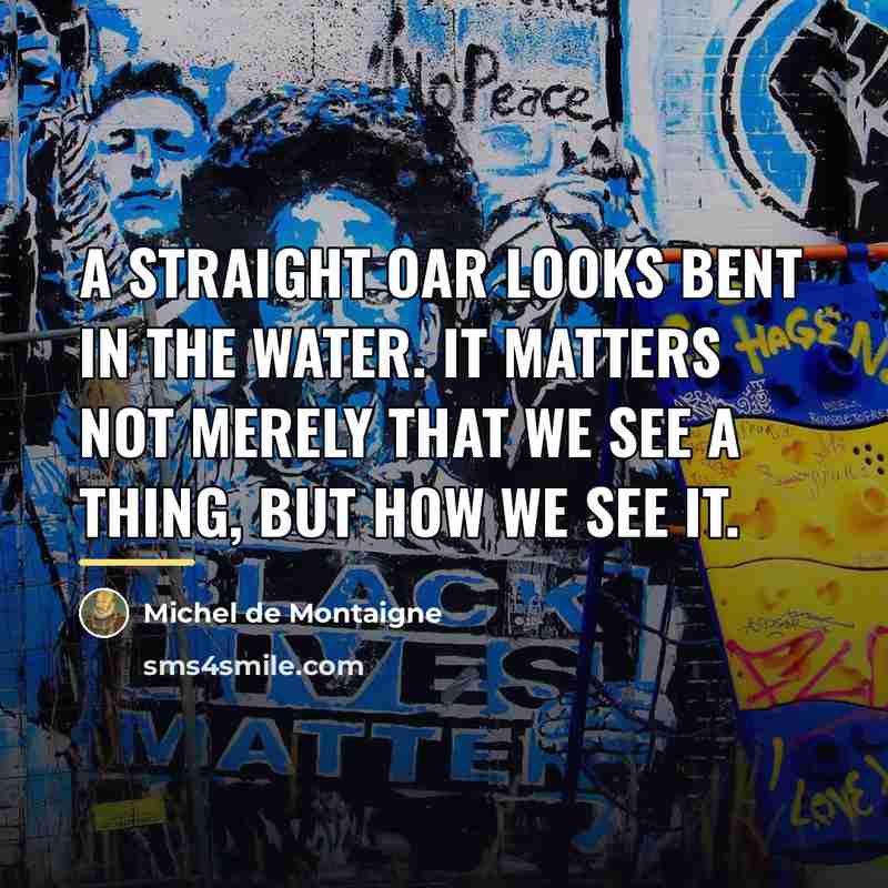 “A straight oar looks bent in the water. It matters…” quote by Michel de Montaigne