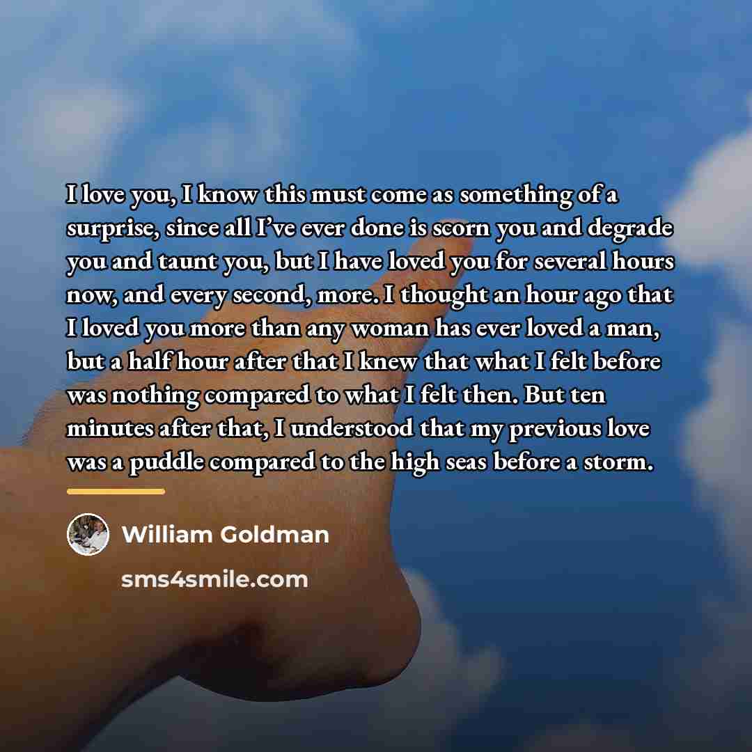 “I love you, I know this must come as something…” quote by William Goldman