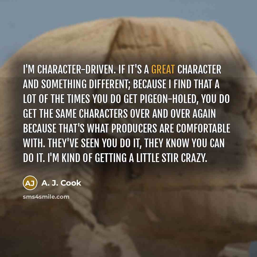 “I'm character-driven. If it's a great character and something different;…” quote by A. J. Cook