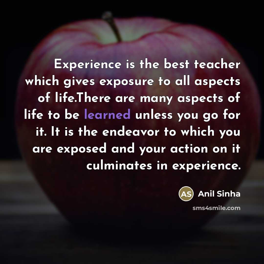“Experience is the best teacher which gives exposure to all…” quote by Anil Sinha