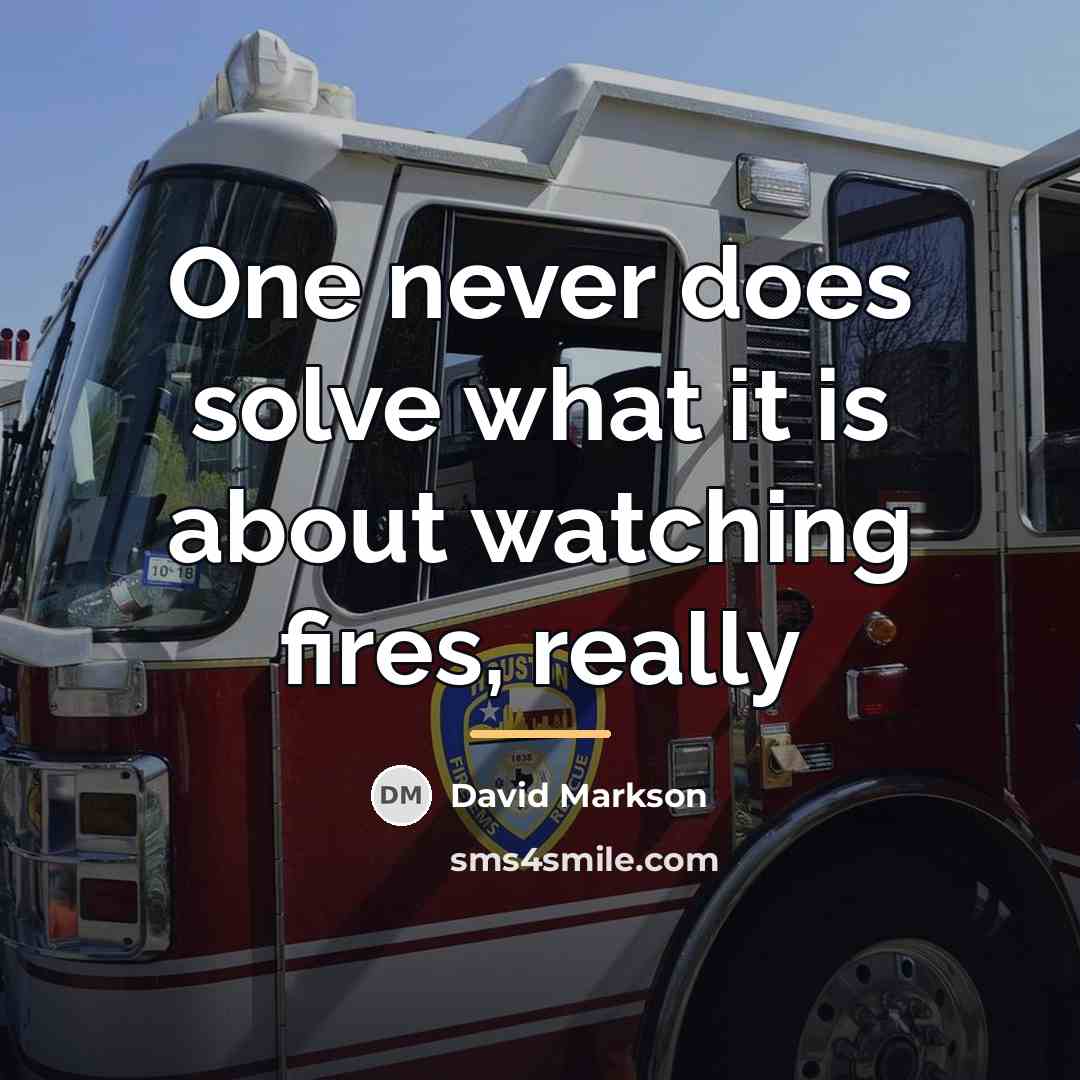 “One never does solve what it is about watching fires,…” quote by David Markson