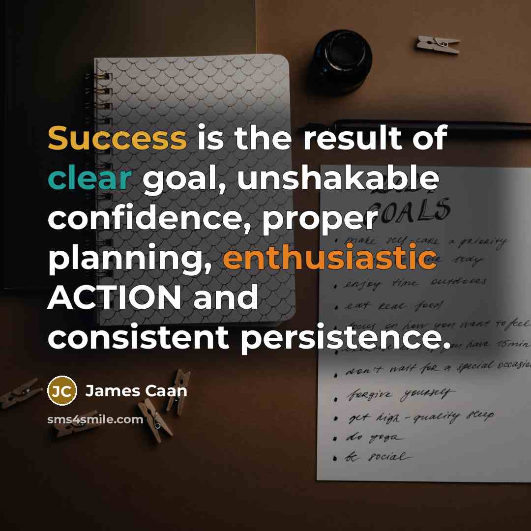 “Success is the result of clear goal, unshakable confidence, proper…” quote by James Caan