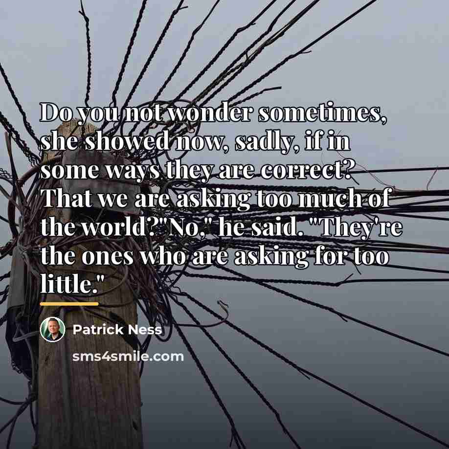 “Do you not wonder sometimes, she showed now, sadly, if…” quote by Patrick Ness