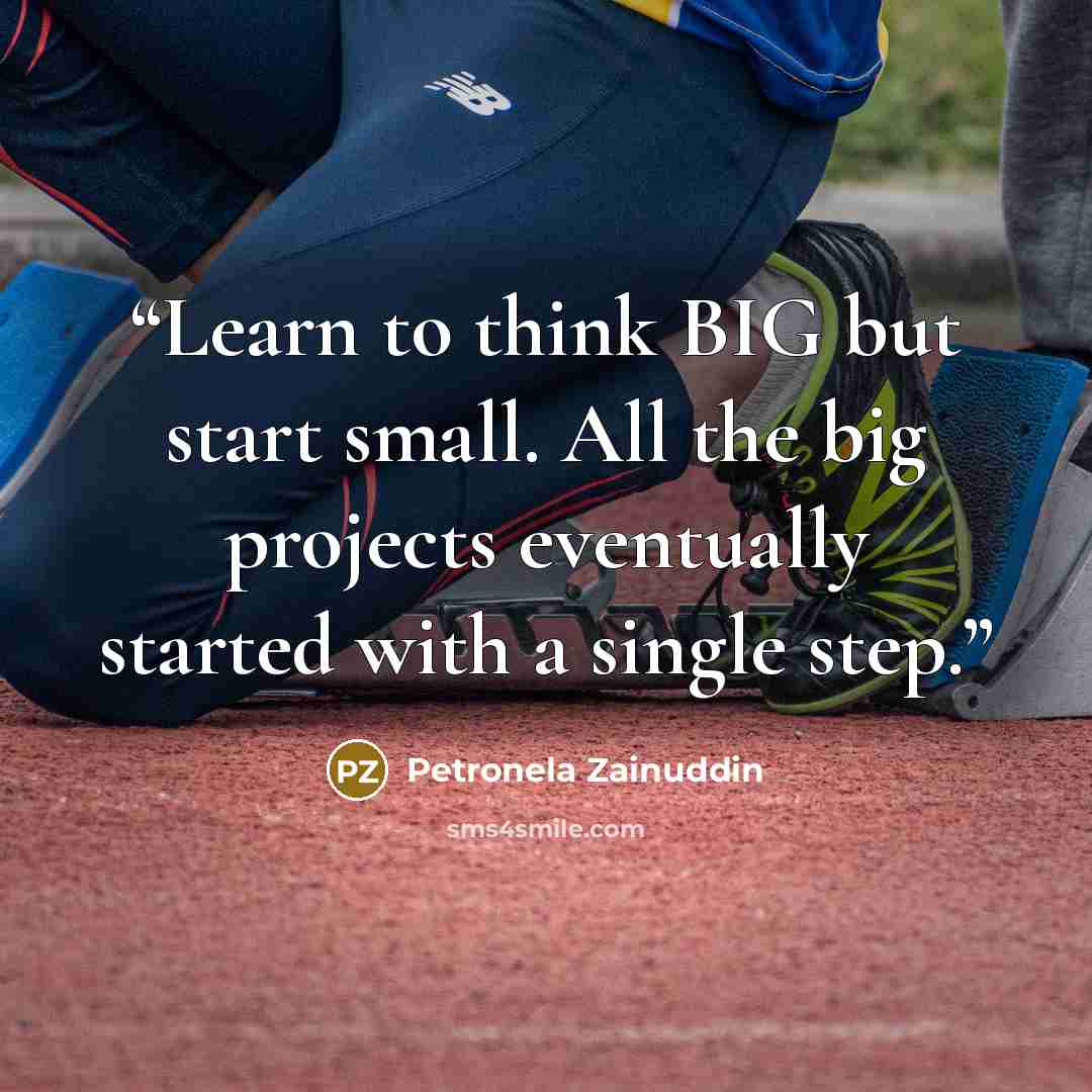 “Learn to think BIG but start small. All the big projects eventually started with a single step.” quote by Petronela Zainuddin