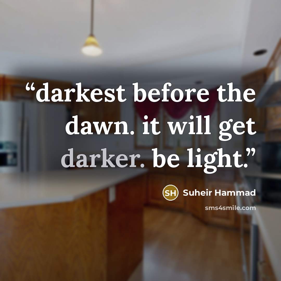 “darkest before the dawn. it will get darker. be light.” quote by Suheir Hammad