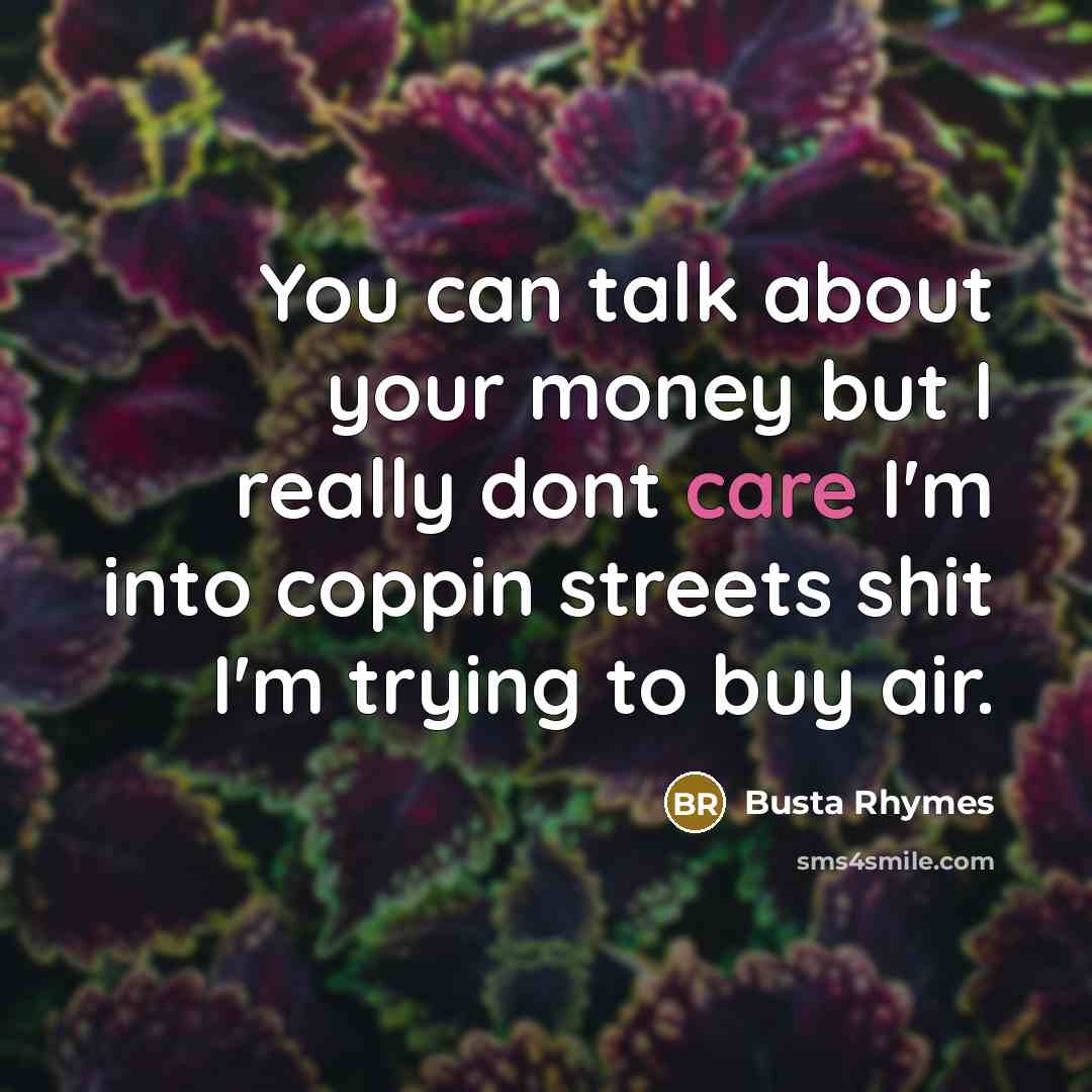 “You can talk about your money but I really dont care I'm into coppin streets shit I'm trying to buy air.” quote by Busta Rhymes