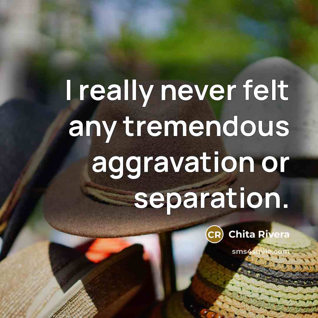 “I really never felt any tremendous aggravation or separation.…” quote by Chita Rivera