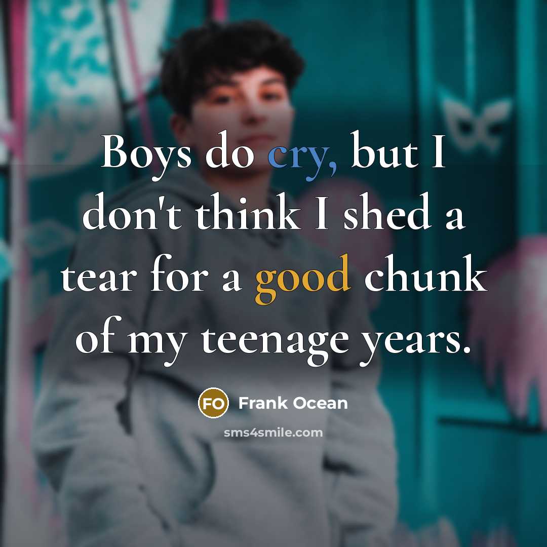 “Boys do cry, but I don't think I shed a tear for a good chunk of my teenage years.” quote by Frank Ocean