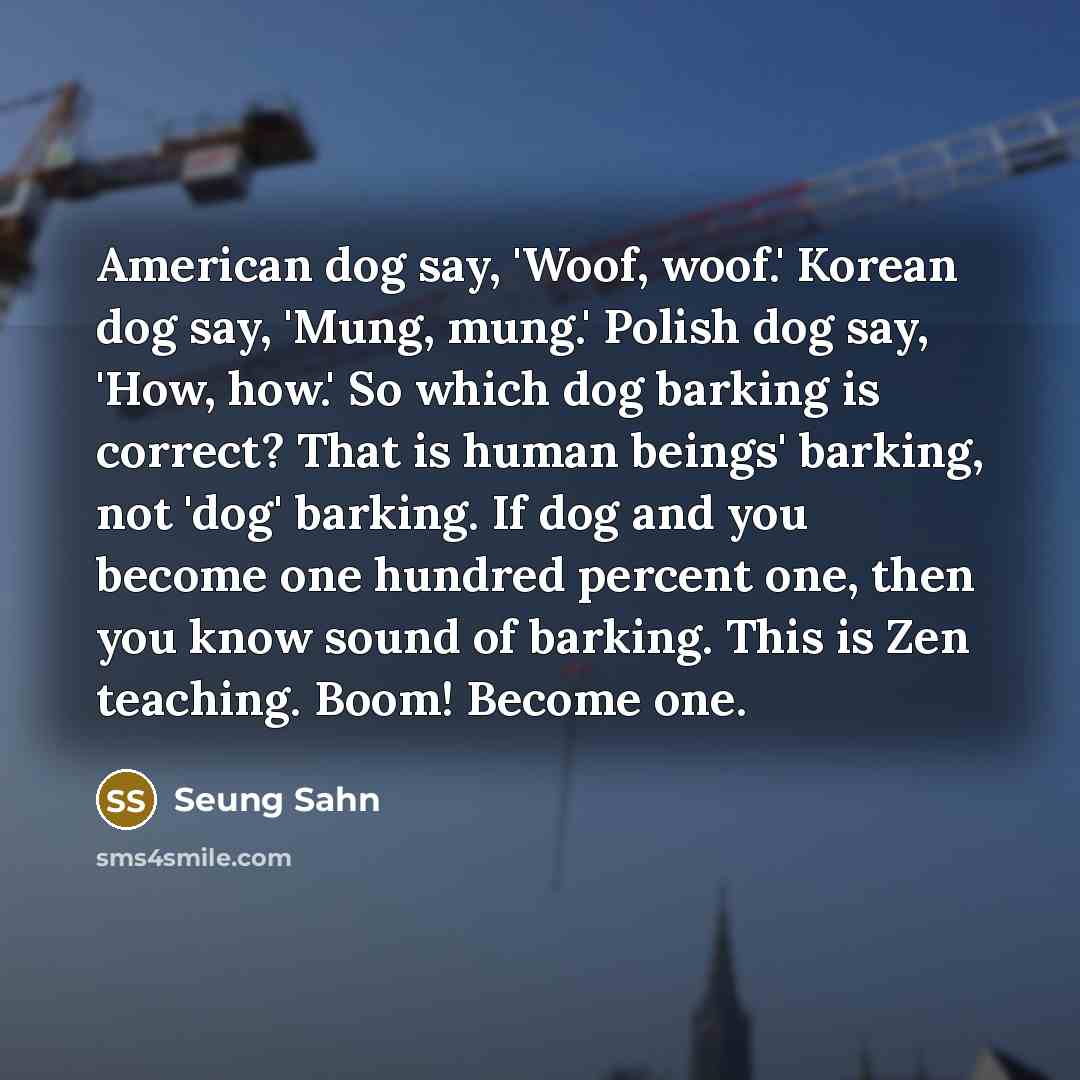 “American dog say, 'Woof, woof.' Korean dog say, 'Mung, mung.'…” quote by Seung Sahn