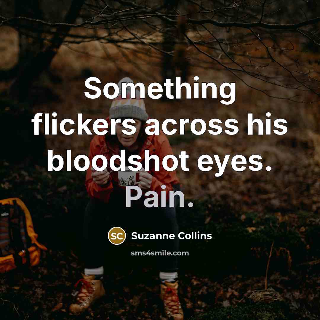 “Something flickers across his bloodshot eyes. Pain.” quote by Suzanne Collins