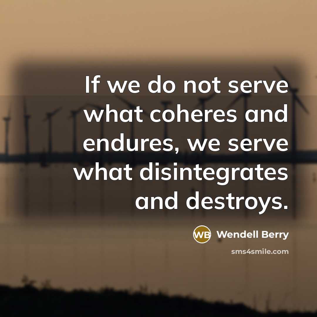 “If we do not serve what coheres and endures, we…” quote by Wendell Berry