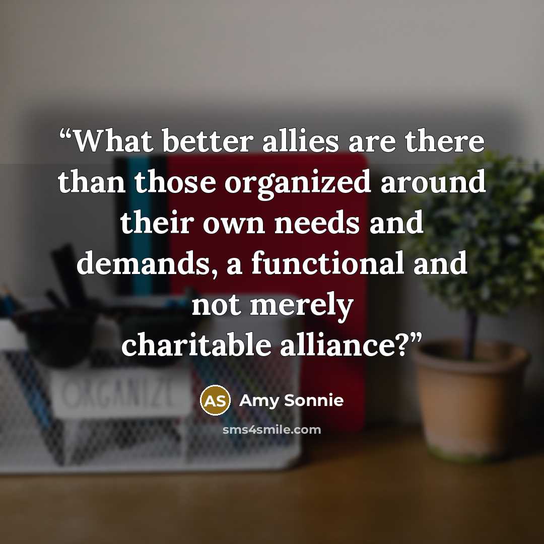“What better allies are there than those organized around their own needs and demands, a functional and not merely charitable alliance?” quote by Amy Sonnie