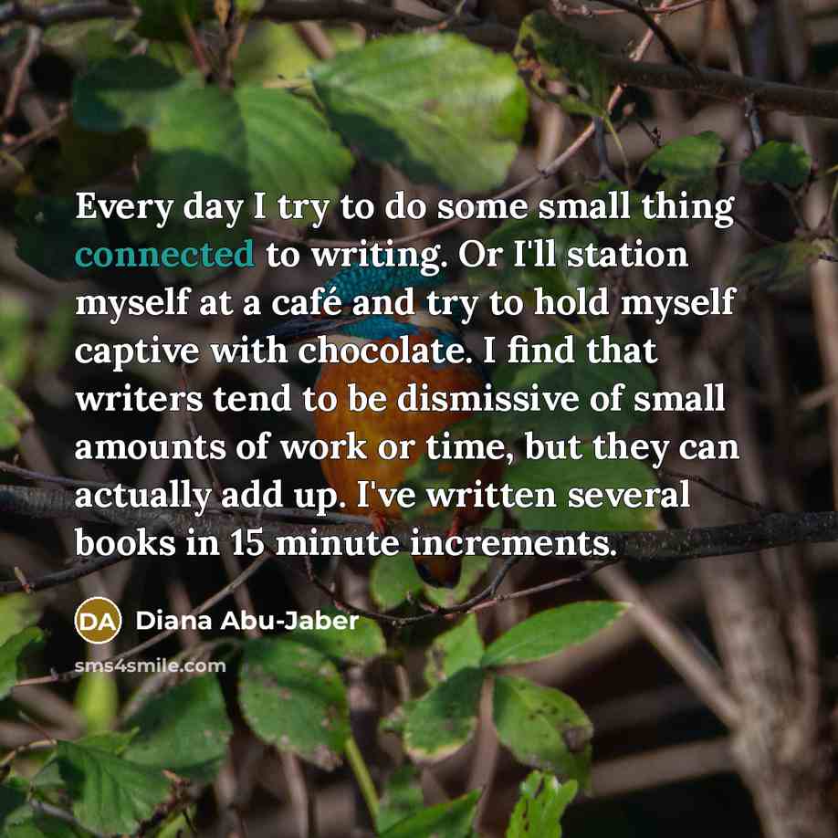 “Every day I try to do some small thing connected…” quote by Diana Abu-Jaber