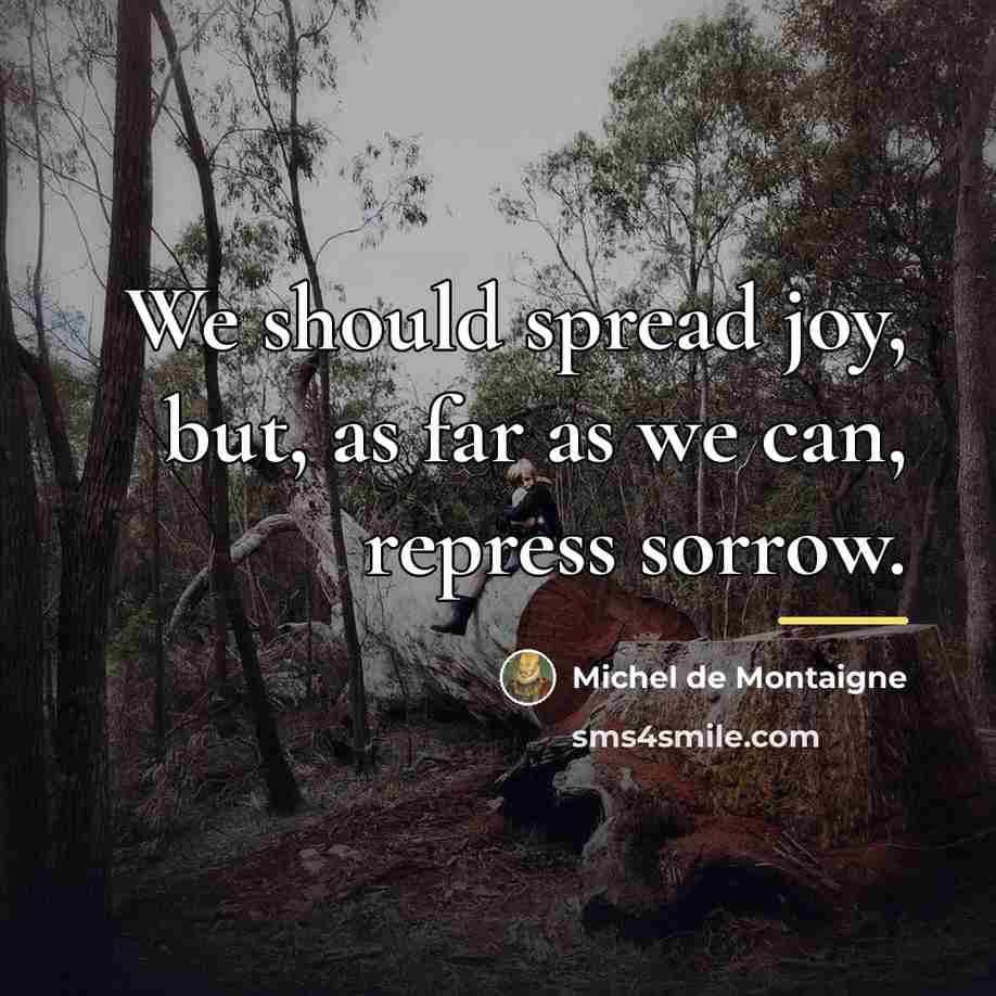 “We should spread joy, but, as far as we can,…” quote by Michel de Montaigne