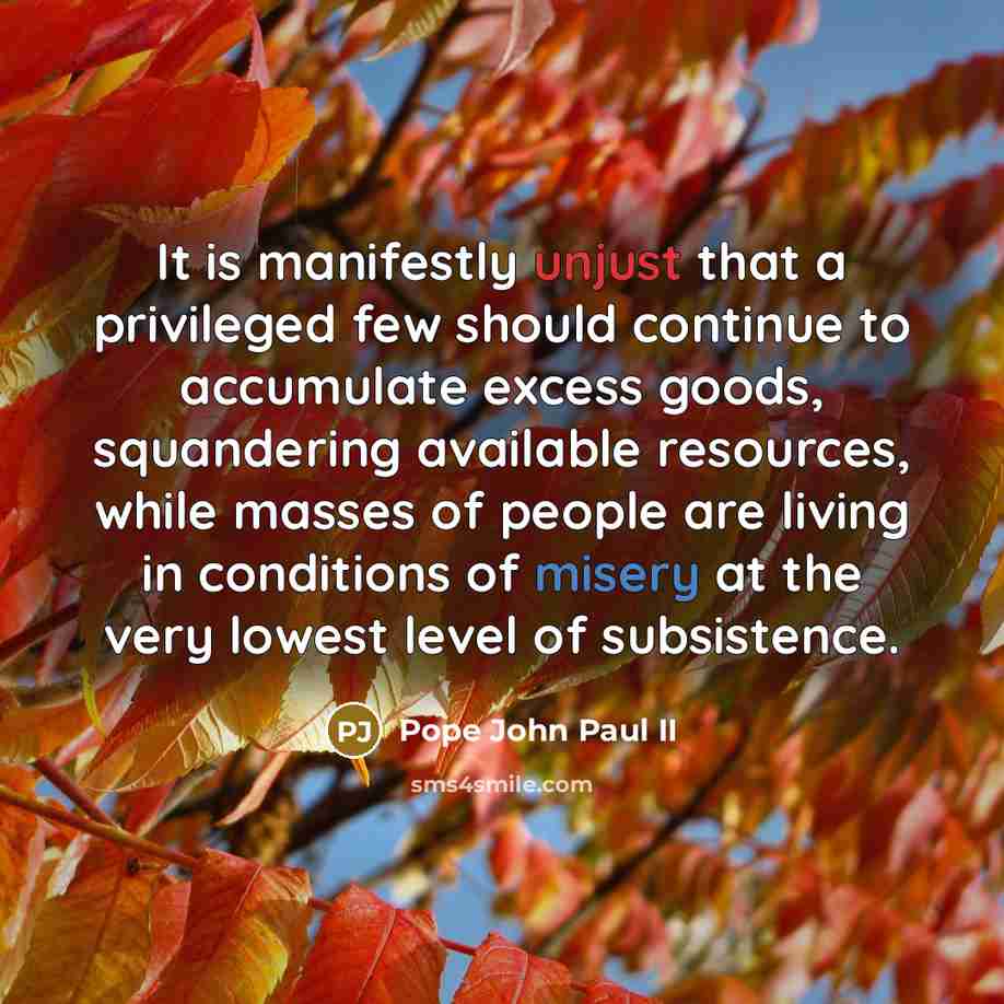“It is manifestly unjust that a privileged few should continue…” quote by Pope John Paul II