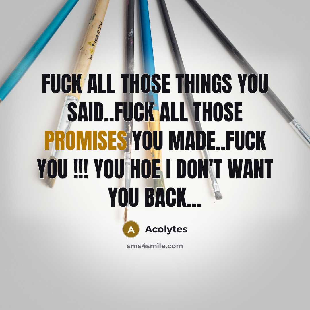 “Fuck all those things you said..Fuck all those promises you made..Fuck you !!! You hoe I don't want you back…” quote by Acolytes
