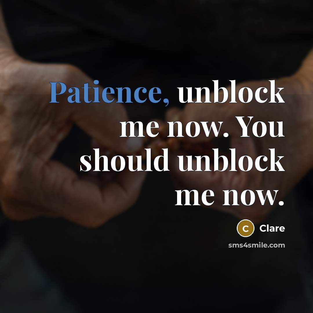 “Patience, unblock me now. You should unblock me now.…” quote by Clare