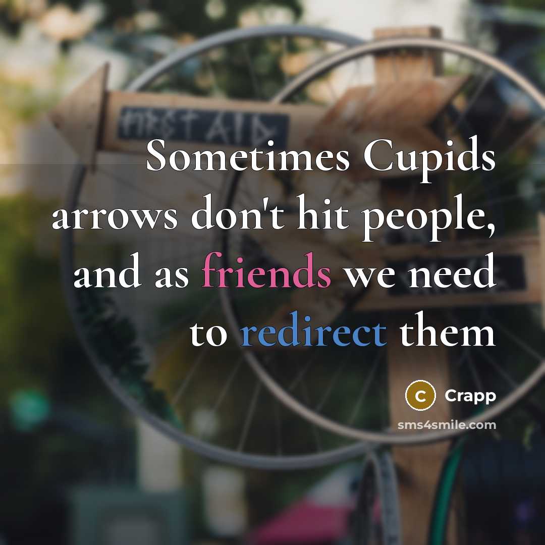 “Sometimes Cupids arrows don't hit people, and as friends we need to redirect them” quote by Crapp
