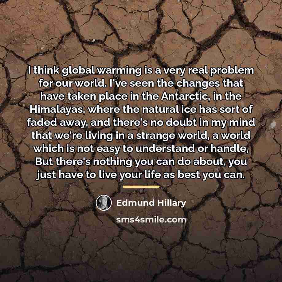 “I think global warming is a very real problem for…” quote by Edmund Hillary