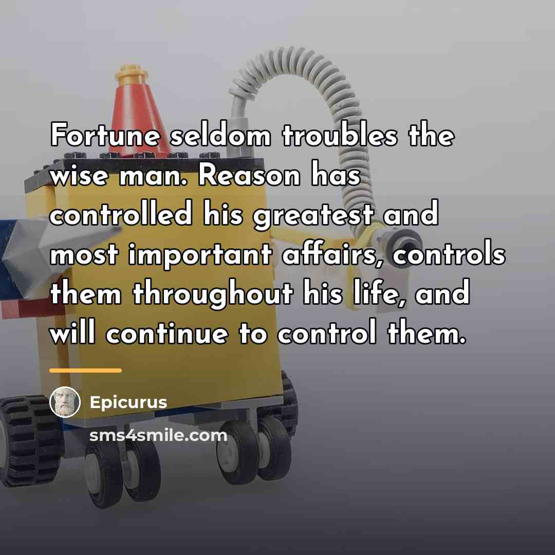 “Fortune seldom troubles the wise man. Reason has controlled his…” quote by Epicurus