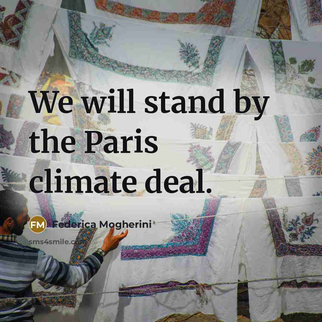 “We will stand by the Paris climate deal.…” quote by Federica Mogherini