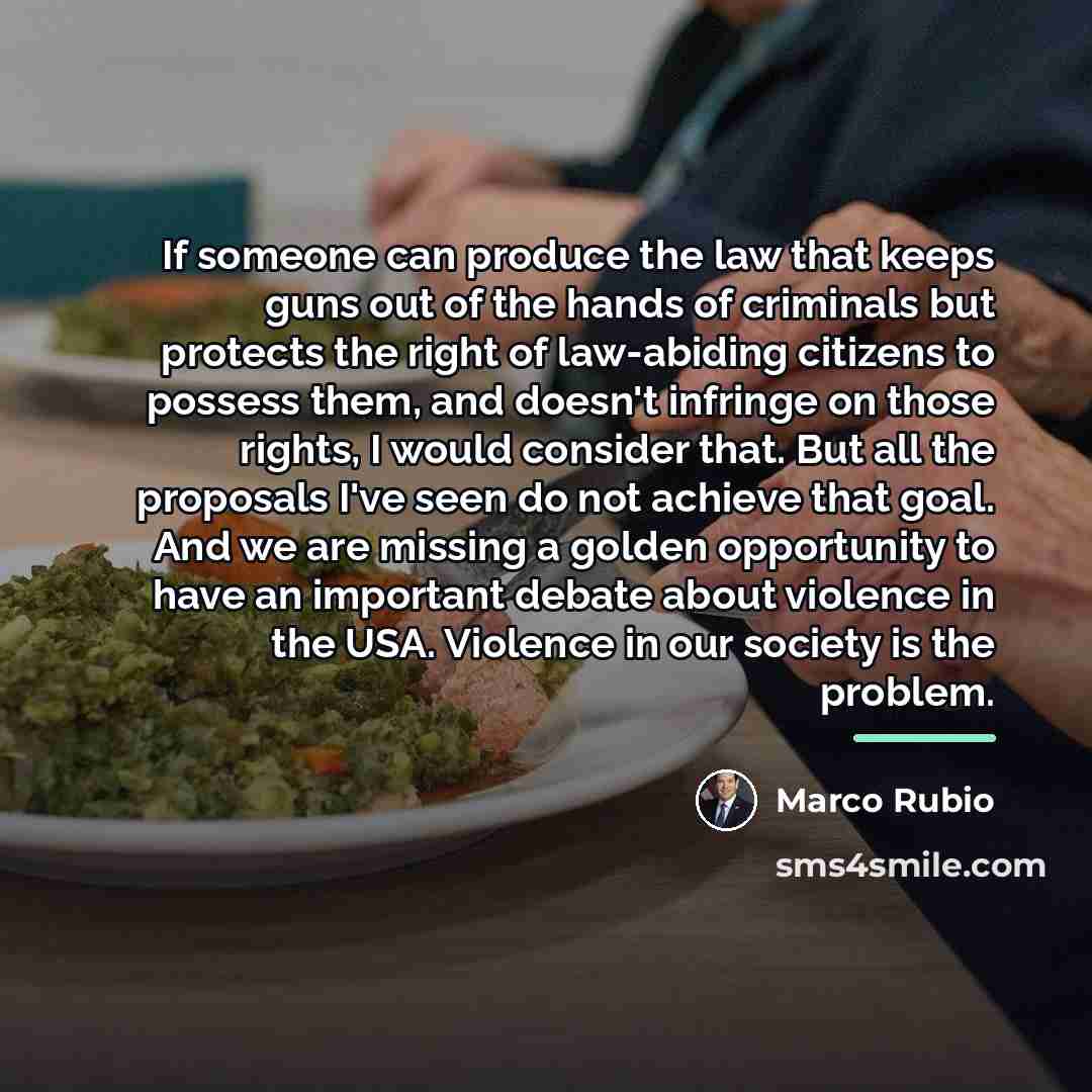 “If someone can produce the law that keeps guns out…” quote by Marco Rubio