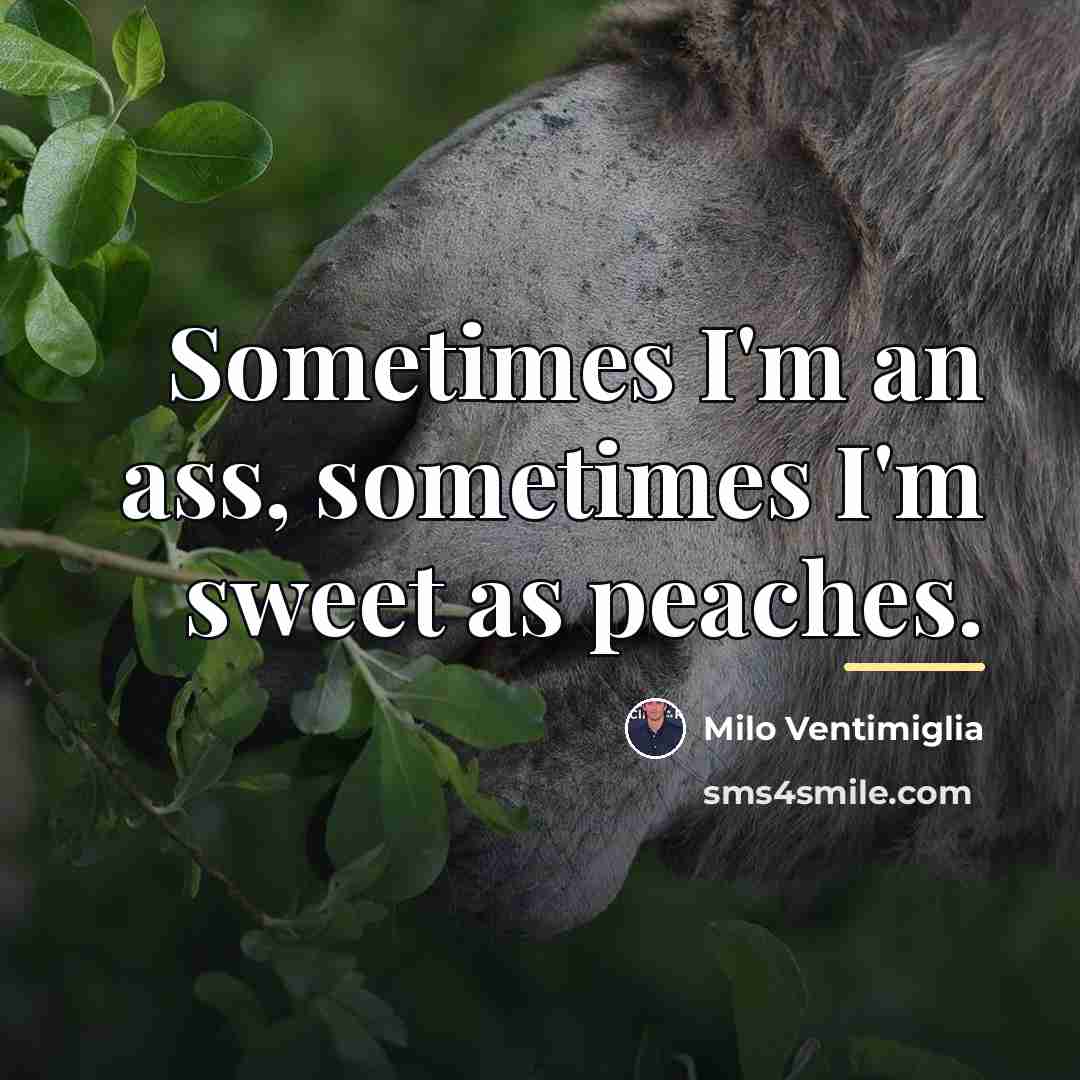 “Sometimes I'm an ass, sometimes I'm sweet as peaches.…” quote by Milo Ventimiglia