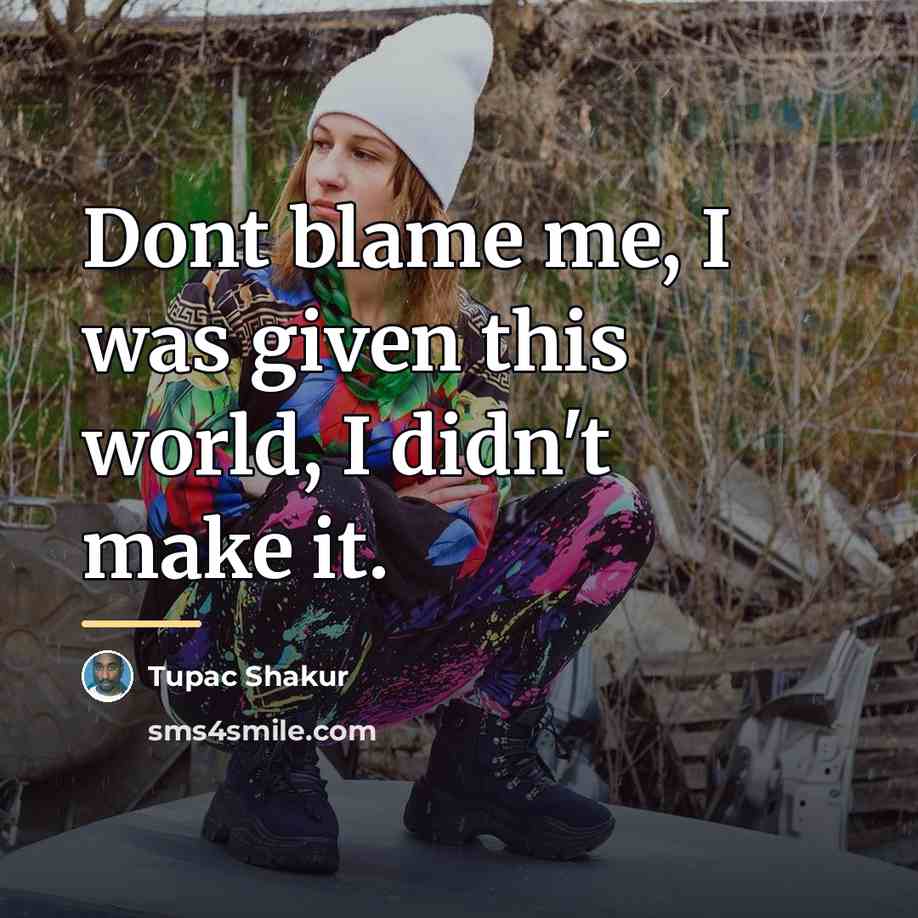 “Dont blame me, I was given this world, I didn't…” quote by Tupac Shakur