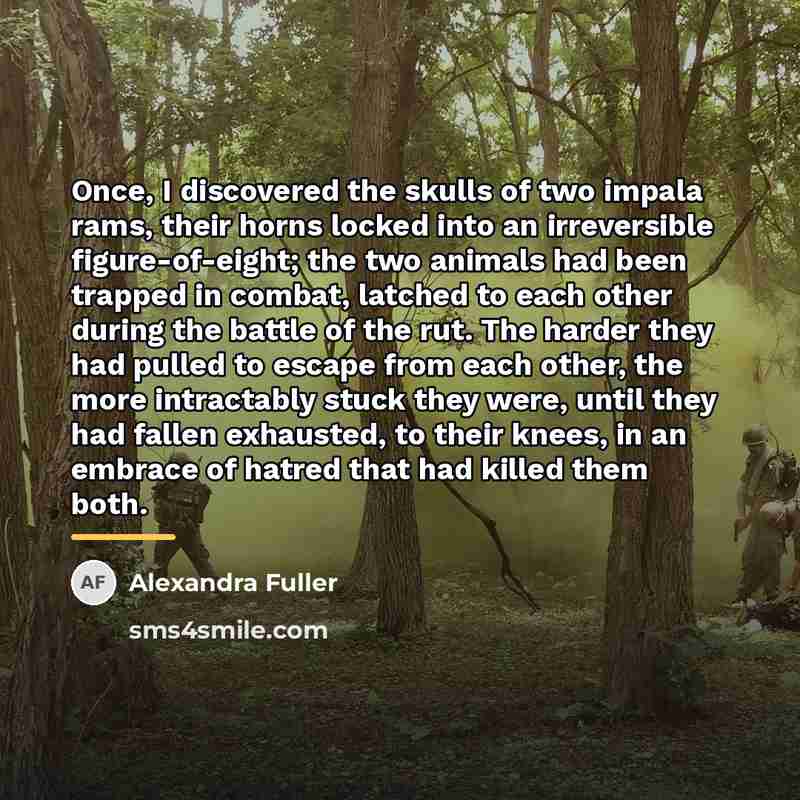 “Once, I discovered the skulls of two impala rams, their…” quote by Alexandra Fuller