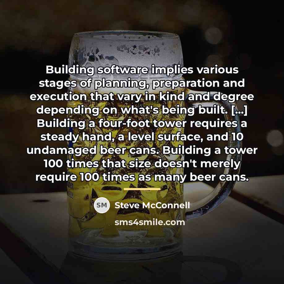 “Building software implies various stages of planning, preparation and execution…” quote by Steve McConnell