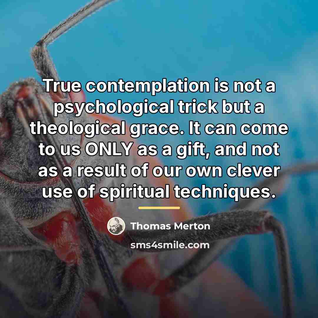 “True contemplation is not a psychological trick but a theological…” quote by Thomas Merton