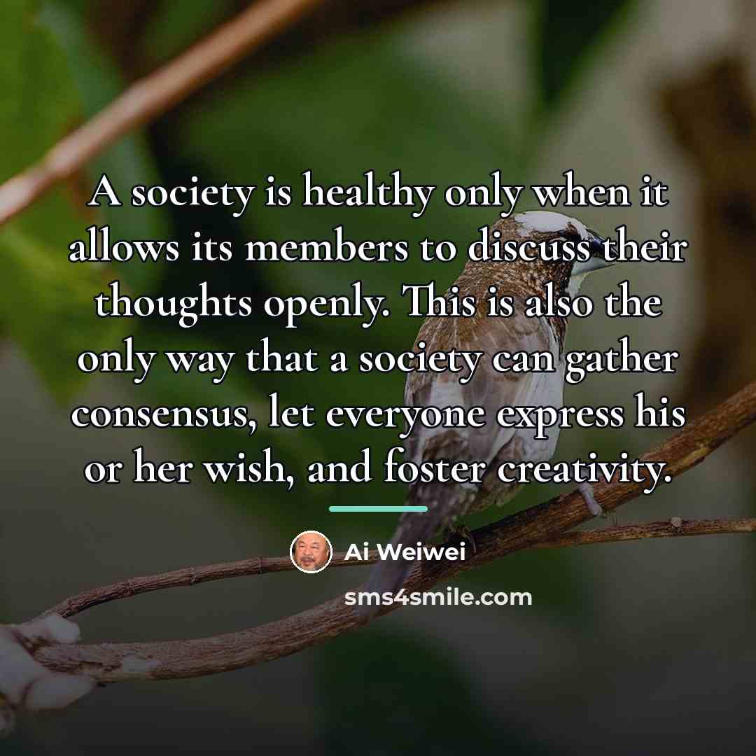 “A society is healthy only when it allows its members…” quote by Ai Weiwei