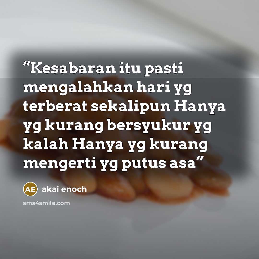 “Kesabaran itu pasti mengalahkan hari yg terberat sekalipun Hanya yg kurang bersyukur yg kalah Hanya yg kurang mengerti yg putus asa” quote by akai enoch