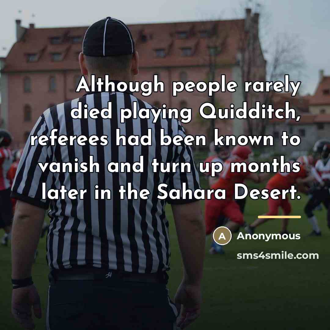 “Although people rarely died playing Quidditch, referees had been known…” quote by Anonymous