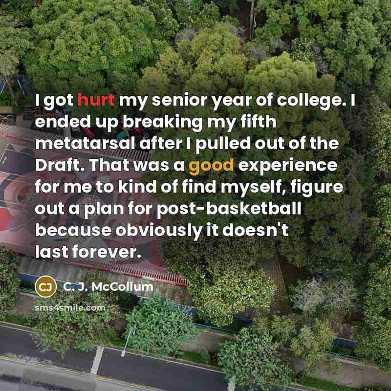“I got hurt my senior year of college. I ended…” quote by C. J. McCollum