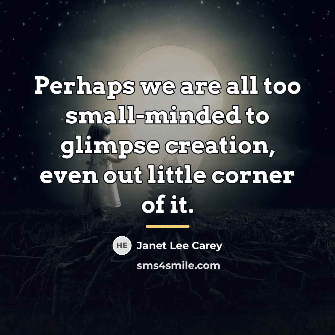 “Perhaps we are all too small-minded to glimpse creation, even…” quote by Janet Lee Carey