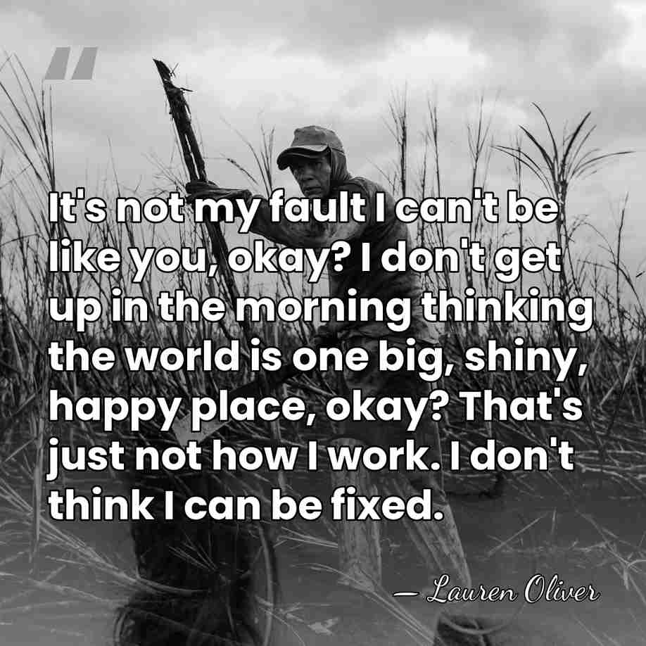 It's not my fault I can't be like you, okay? I don't&hellip; - Lauren Oliver