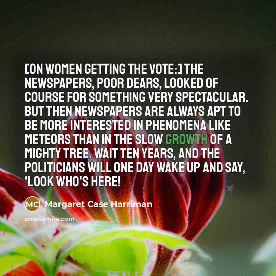 “[On women getting the vote:] The newspapers, poor dears, looked…” quote by Margaret Case Harriman