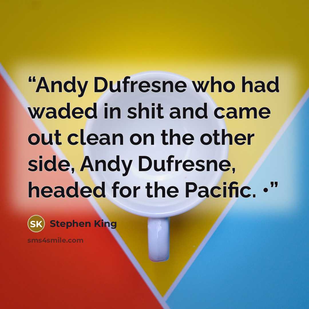 “Andy Dufresne who had waded in shit and came out clean on the other side, Andy Dufresne, headed for the Pacific. •” quote by Stephen King