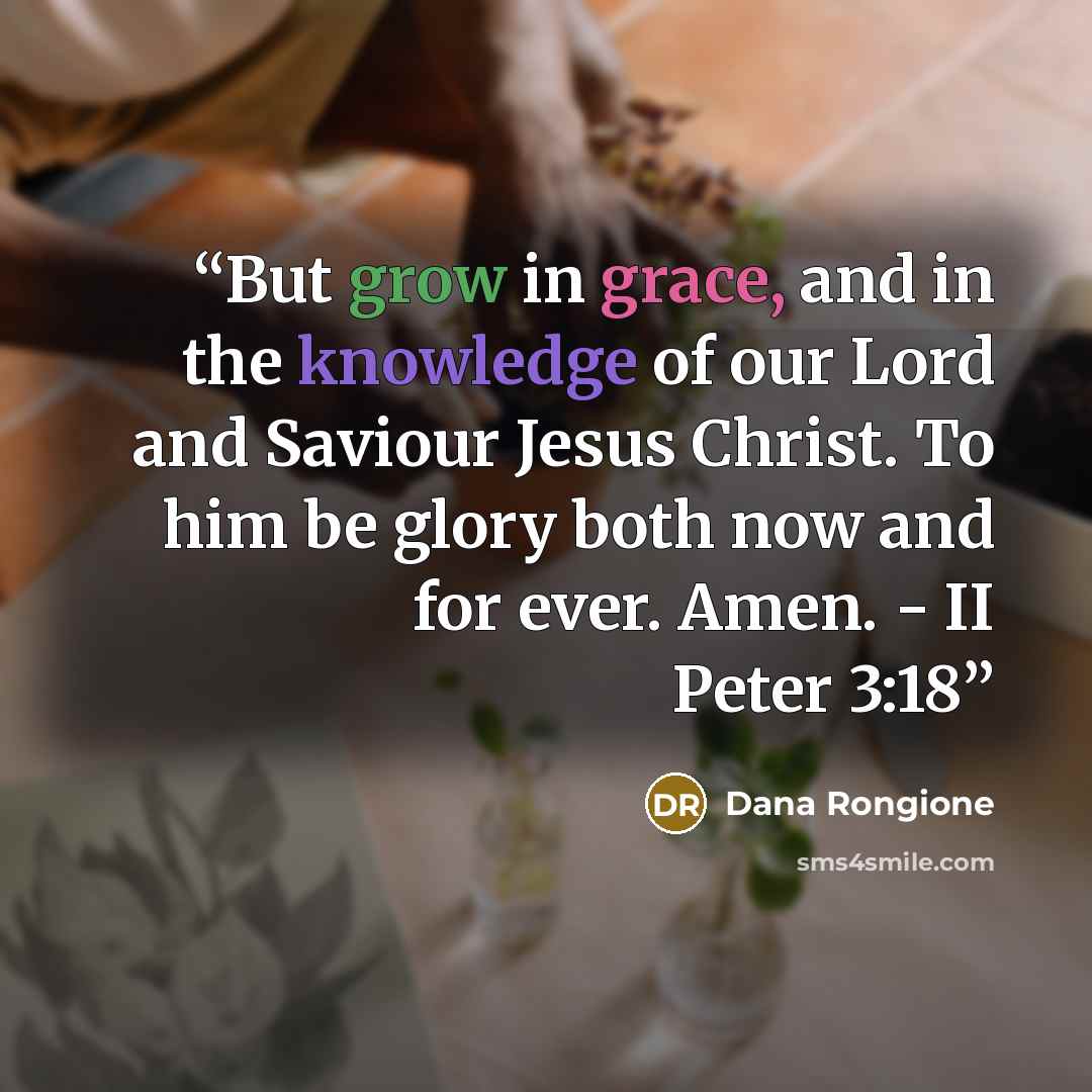 “But grow in grace, and in the knowledge of our Lord and Saviour Jesus Christ. To him be glory both now and for ever. Amen. - II Peter 3:18” quote by Dana Rongione