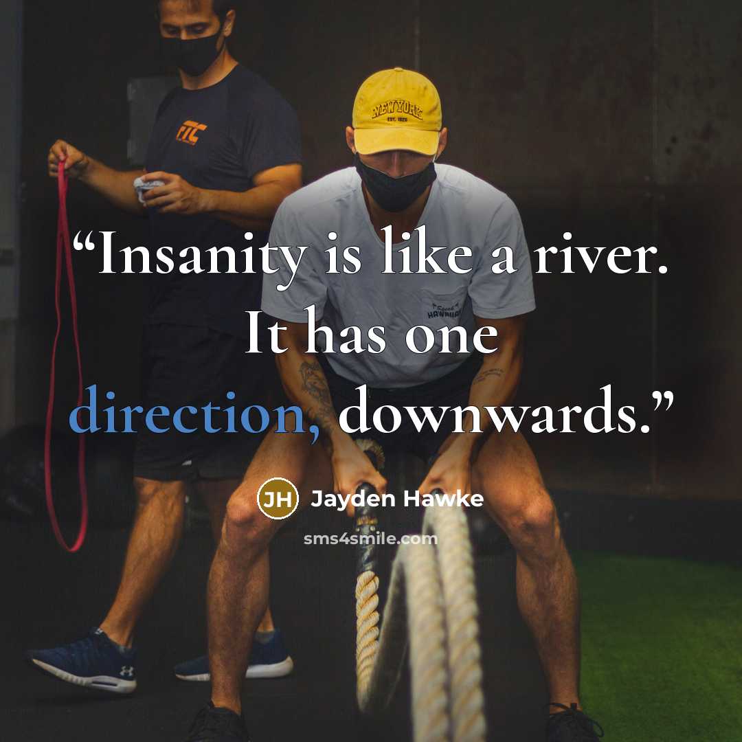 “Insanity is like a river. It has one direction, downwards.” quote by Jayden Hawke