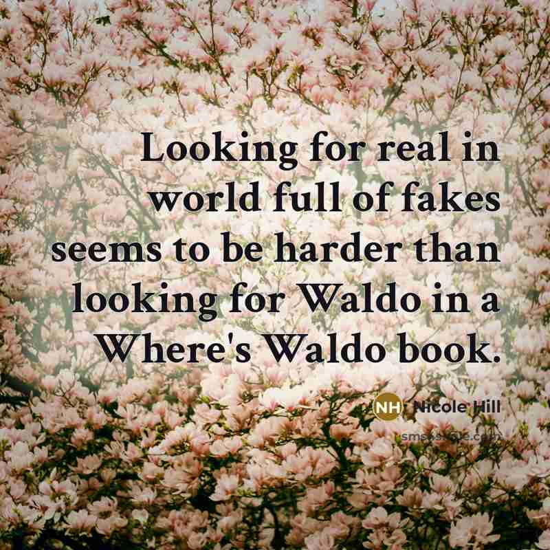 “Looking for real in world full of fakes seems to…” quote by Nicole Hill
