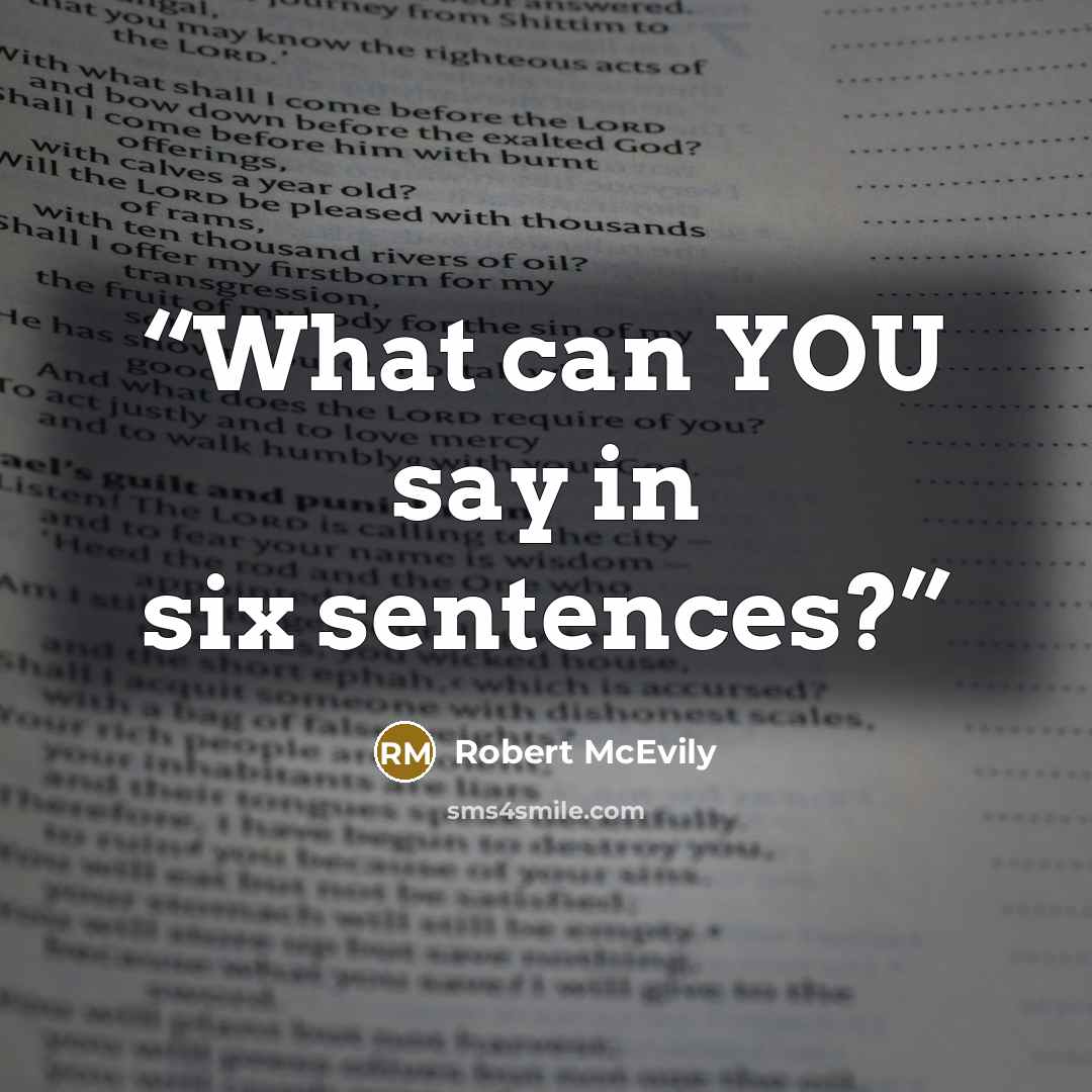 “What can YOU say in six sentences?” quote by Robert McEvily