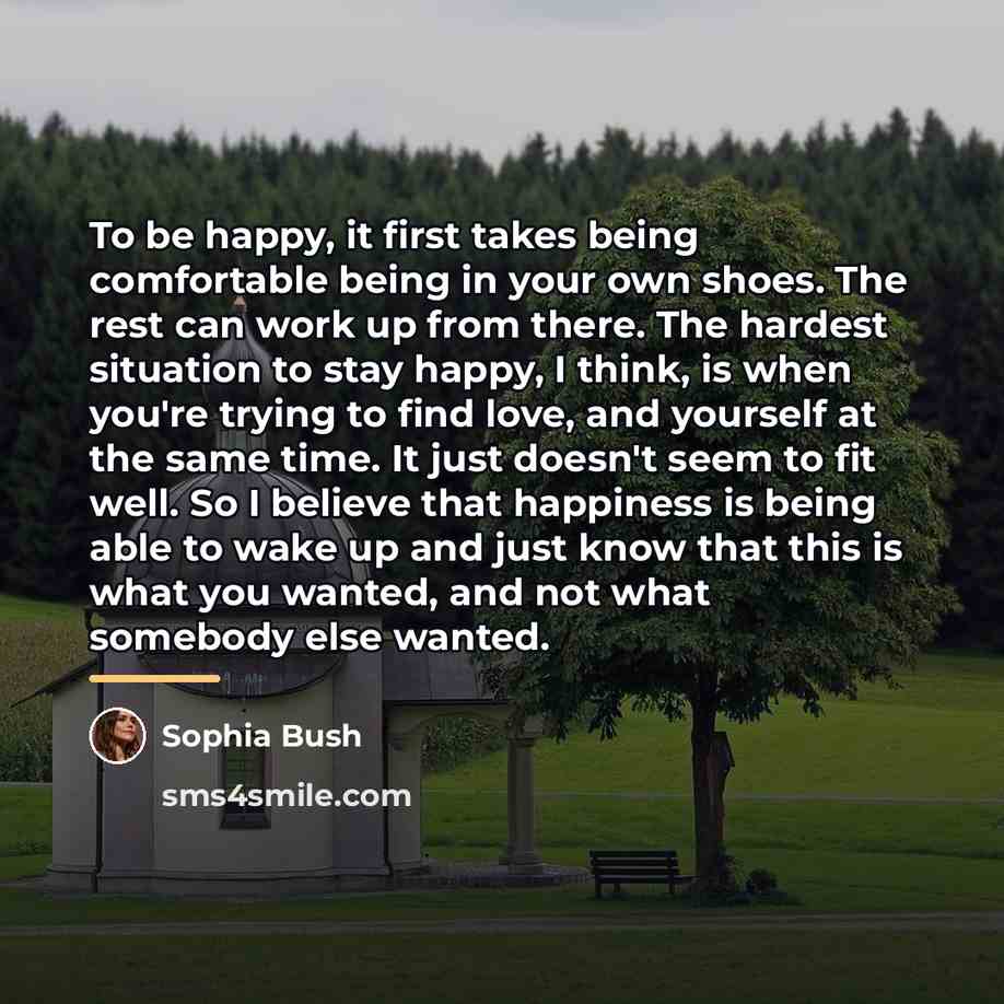 “To be happy, it first takes being comfortable being in…” quote by Sophia Bush