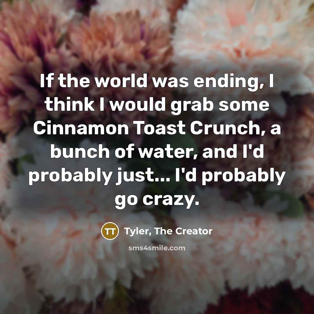 “If the world was ending, I think I would grab…” quote by Tyler, The Creator