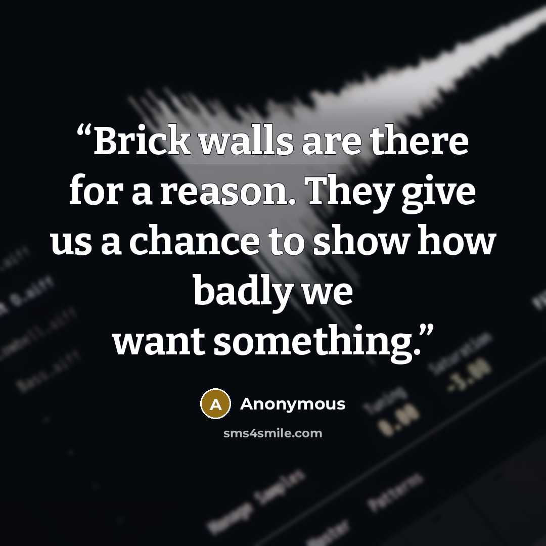 “Brick walls are there for a reason. They give us a chance to show how badly we want something.” quote by Anonymous